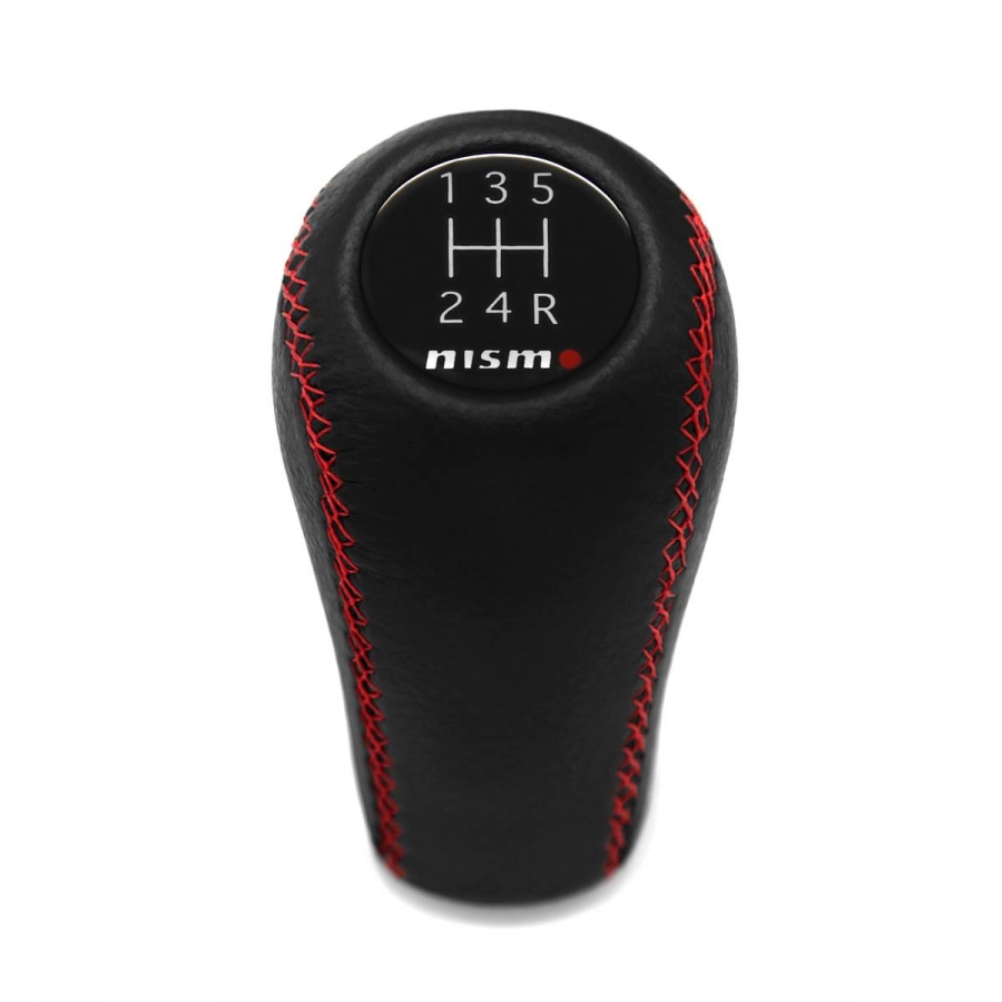 Nissan Nismo Red Stitched Gear Shift Knob 5 Speed Manual Transmission Genuine Leather Shifter Lever Screw-On Type M10x1.25