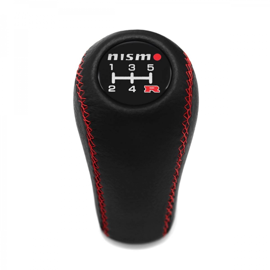 Nissan Nismo Red Stitched Gear Shift Knob 5 Speed Manual Transmission Genuine Leather Shifter Lever Screw-On Type M10x1.25