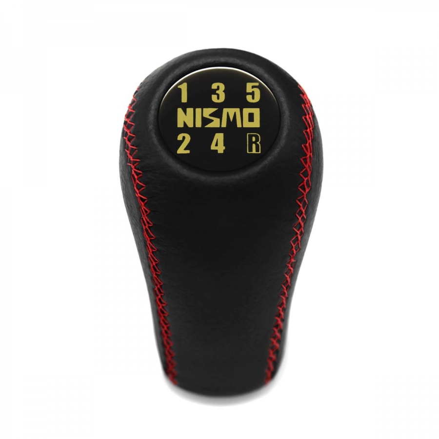 Nissan Nismo Vintage Red Stitch Gear Shift Knob 5 Speed Manual Transmission Genuine Leather Shifter Lever Screw-On Type M10x1.25