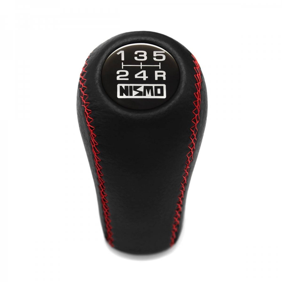 Nissan Nismo Vintage Red Stitch Gear Shift Knob 5 Speed Manual Transmission Genuine Leather Shifter Lever Screw-On Type M10x1.25