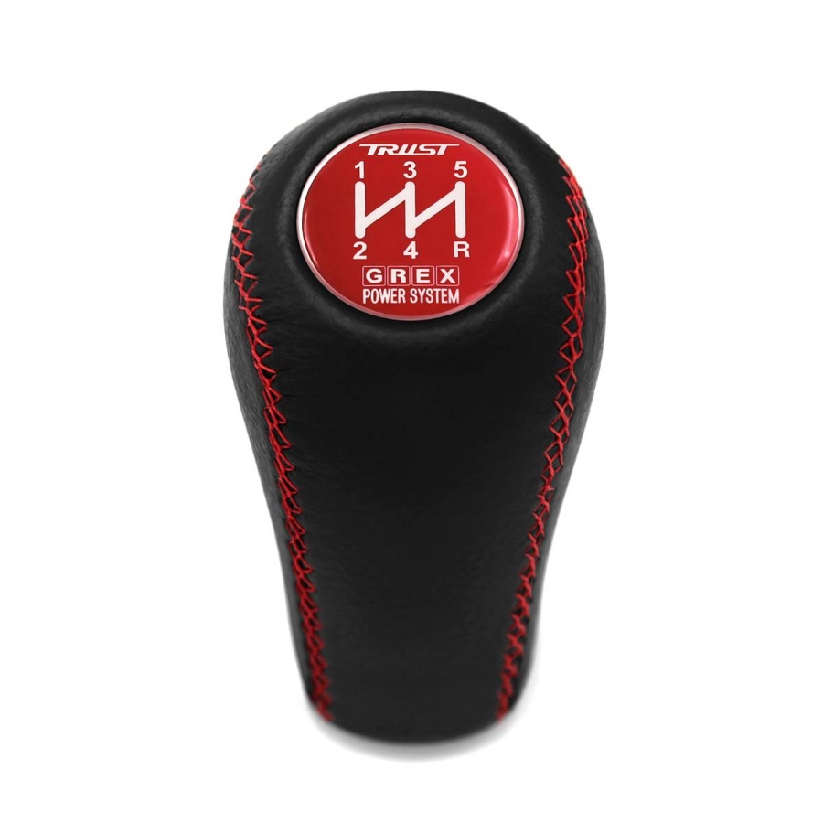 Nissan Trust Grex Red Emblem Genuine Leather Red Stitch Gear Stick Shift Knob 5 Speed MT Shifter Lever Screw-On Type M10x1.25