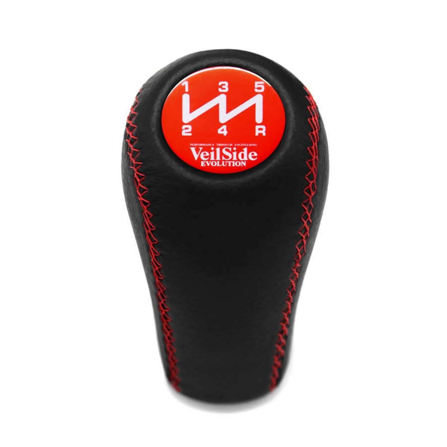 Nissan VeilSide Red Emblem Genuine Leather Red Stitch Gear Stick Shift Knob 5 Speed MT Shifter Lever Screw-On Type M10x1.25