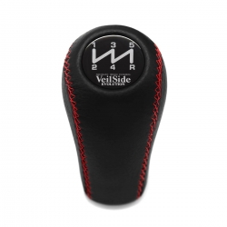 Nissan VeilSide Black Emblem Genuine Leather Red Stitch Gear Stick Shift Knob 5 Speed MT Shifter Lever Screw-On Type M10x1.25