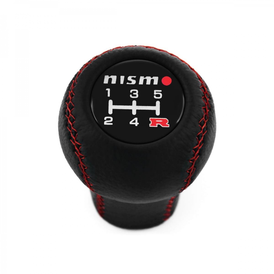 Nissan Nismo Short Shift Knob 5 Speed Manual Transmission Genuine Leather Red Stithed Gear Shifter Lever Screw-On Type M10x1.25