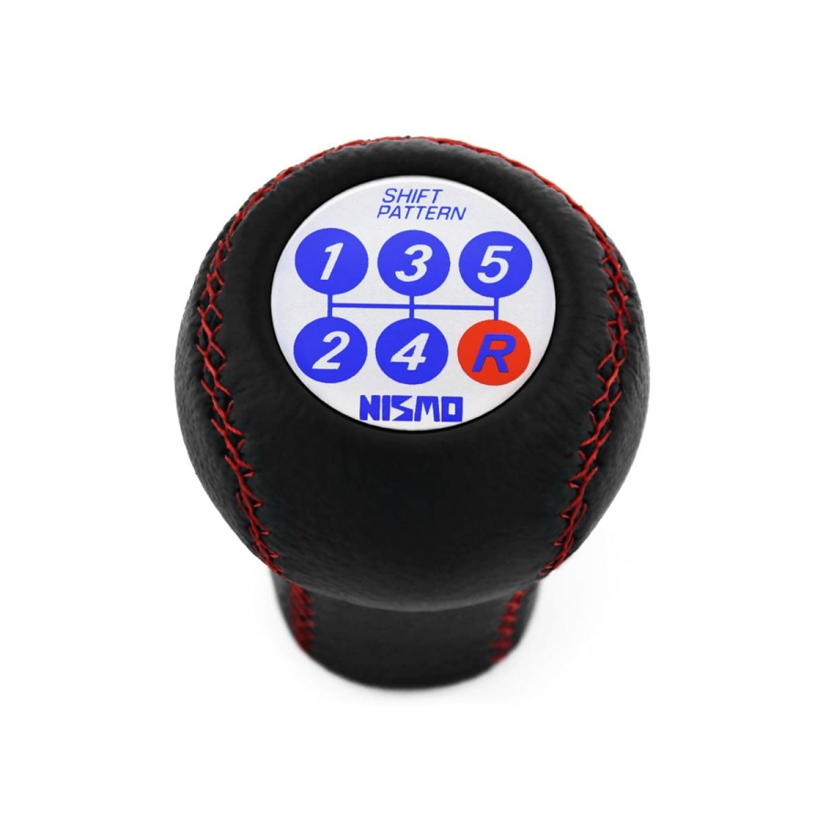 Nissan Nismo Vintage Style Shift Knob 5 Speed Manual Gearboc Genuine Leather Red Stith Gear Shifter Lever Screw-On Type M10x1.25