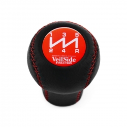 Nissan VeilSide Black Shift Knob 5 Speed Manual Gearbox Genuine Leather Red Stitch Gear Shifter Lever Screw-On Type M10x1.25