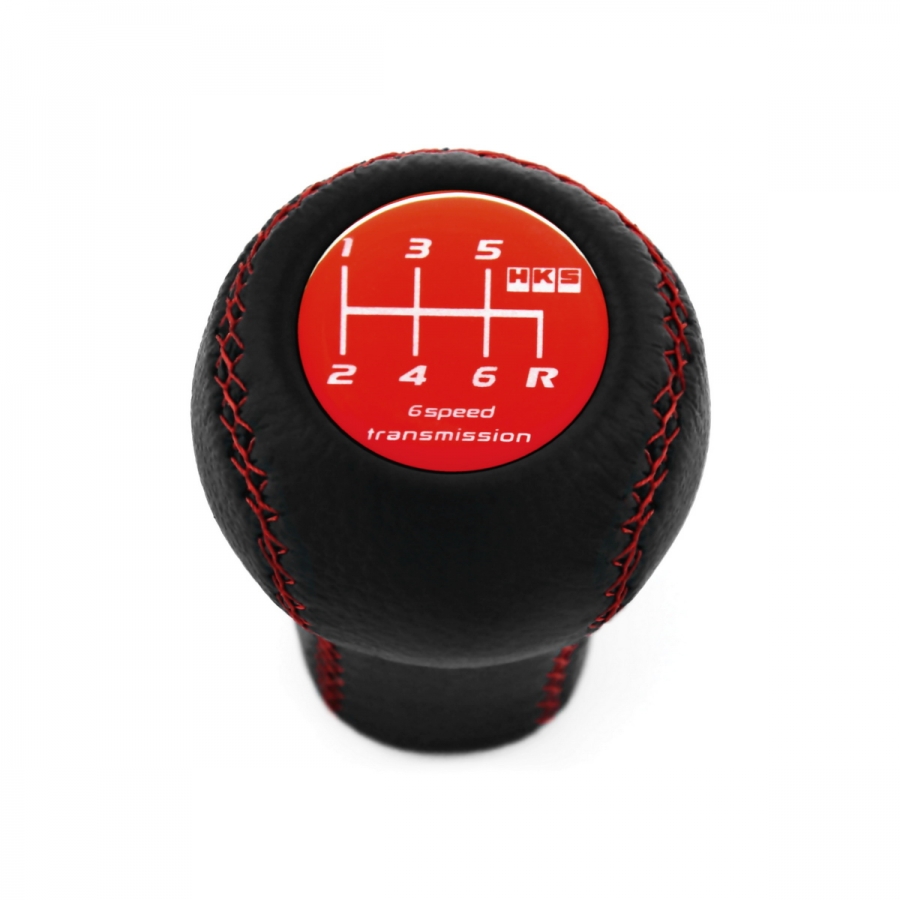 Nissan HKS Red Stitched Shift Knob 6 Speed Manual Transmission Genuine Leather Gear Shifter Lever Screw-On Type M10x1.25