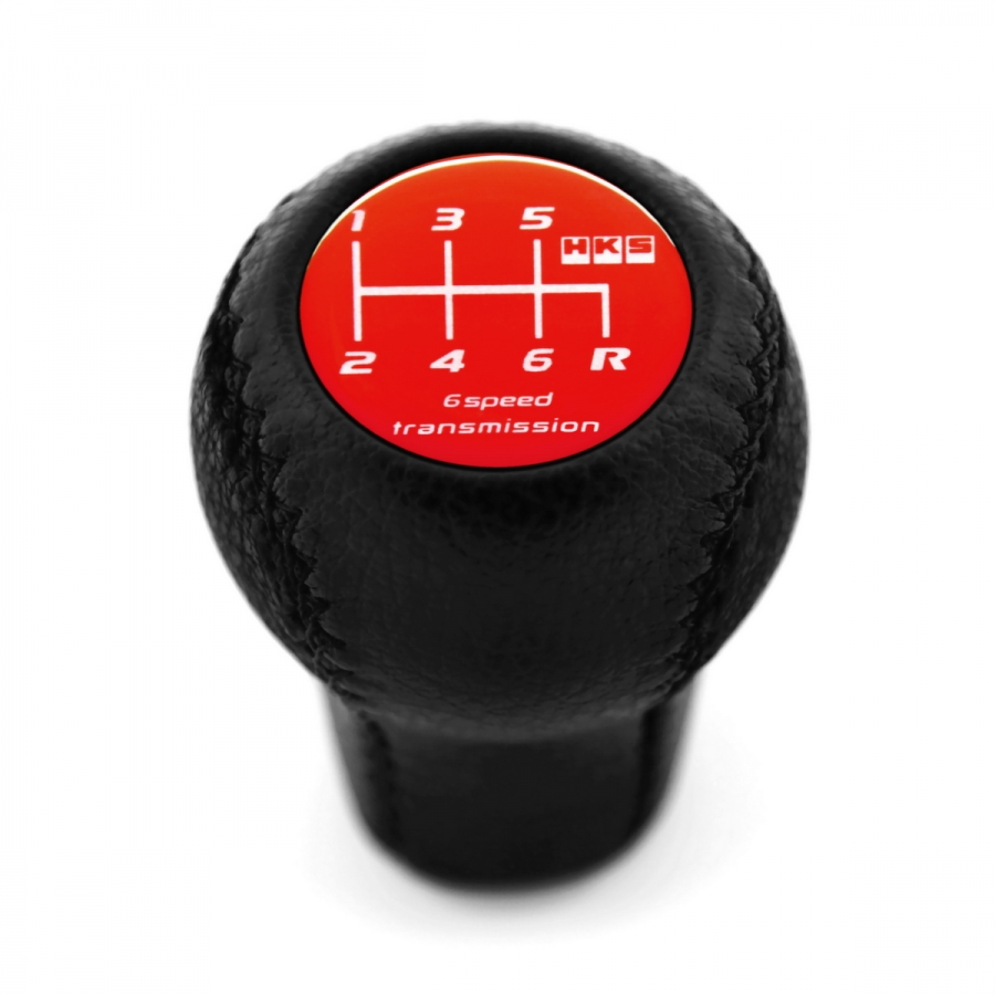 Mitsubishi HKS Red Gear Shift Knob 6 Speed MT Pull-UP Reverse Lockout Genuine Leather Shifter Lever Screw-On Type M10x1.25