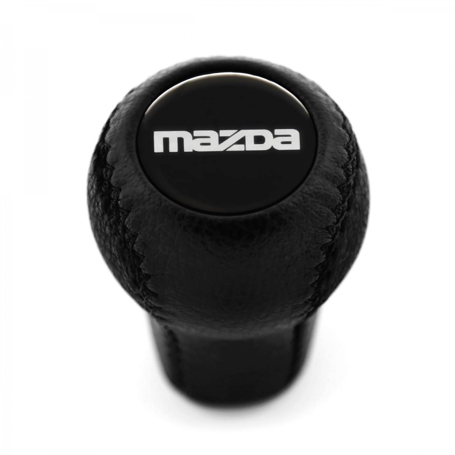 Mazda Vintage Black Emblem Genuine Leather Short Shift Knob 5 & 6 Speed Manual Transmission Shifter Lever Screw-On Type M10x1.25