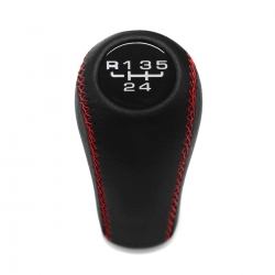 Volkswagen Genuine Leather Red Stitched Gear Shift Knob 5 Speed Manual Transmission Shifter Lever Screw-On Type M12x1.5