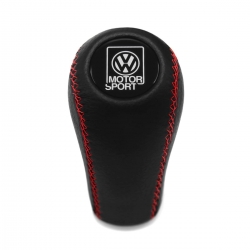 VW Motorsport Gear Shift Knob Real Leather Red Stitch 4 & 5 Speed Manual Transmission Shifter Lever Screw-On Type M12x1.5