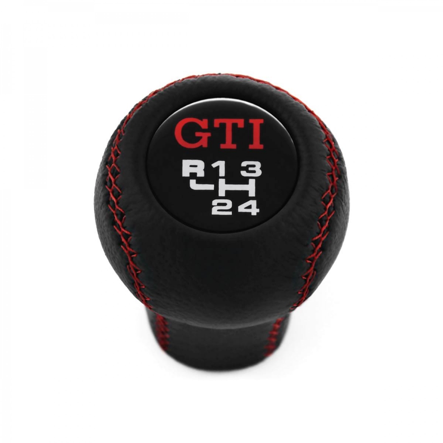 Volkswagen GTi Red Stitched Gear Shift Knob 4 Speed Manual Transmission Genuine Leather Gear Shifter Lever Screw-On Type M12x1.5