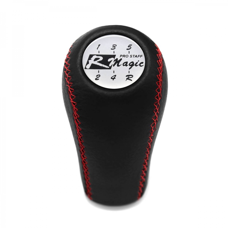 Toyota R Magic Gear Stick Shift Knob Real Leather Red Stitched 5 Speed Manual Transmission Shifter Lever Screw-On Type M12x1.25