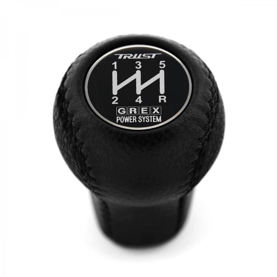 Mazda Trust Grex Black Emblem Genuine Leather Short Shift Knob 5 Speed Manual Transmission Shifter Lever Screw-On Type M10x1.25