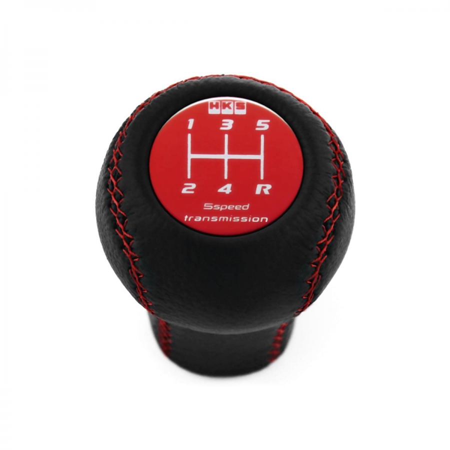 Mazda HKS Black Shift Knob 5 Speed Manual Transmission Red Stitched Genuine Leather Gear Shifter Lever Screw-On Type M10x1.25