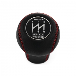 Mazda Trust Grex Black Emblem Genuine Leather Short Shift Knob 5 Speed Manual Gearbox Shifter Lever Screw-On Type M10x1.25