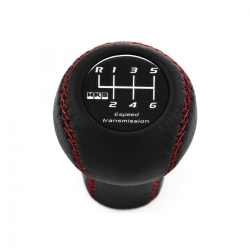 Mazda HKS Black Emblem Red Stitched Shift Knob 6 Speed Manual Gearbox Real Leather Gear Shifter Lever Screw-On Type M10x1.25
