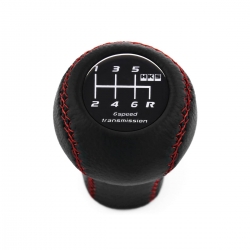 Mazda HKS Black Emblem Red Stitched Shift Knob 6 Speed Manual Gearbox Genuine Leather Gear Shifter Lever Screw-On Type M10x1.25