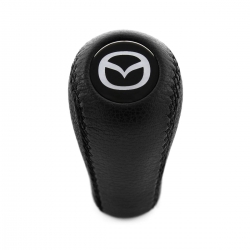Mazda Black Emblem Genuine Leather Gear Stick Shift Knob 5 & 6 Speed Manual Transmission Shifter Lever Screw-On Type M10x1.25