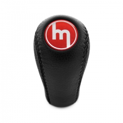 Mazda Vintage Red Emblem Genuine Leather Gear Shift Knob 5 & 6 Speed Manual Transmission Shifter Lever Screw-On Type M10x1.25