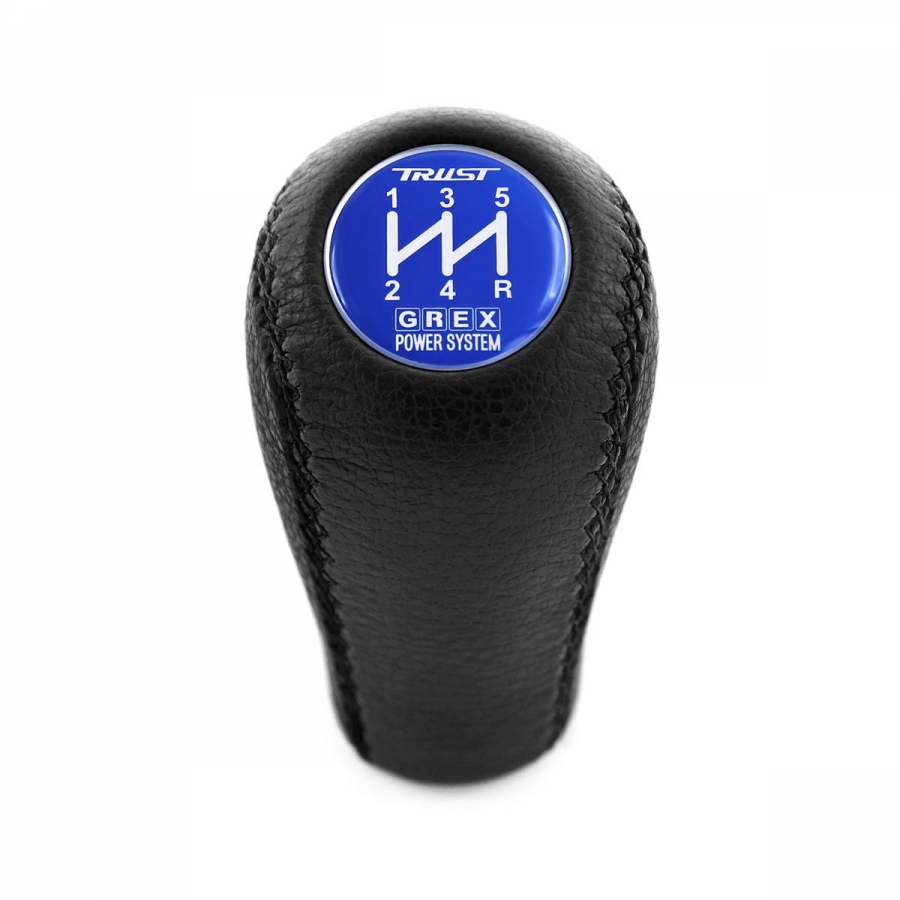 Mazda Trust Grex Blue Emblem Leather Screw-On Type Short Shift Knob 5 Speed Manual Transmission Shifter Lever M10x1.25